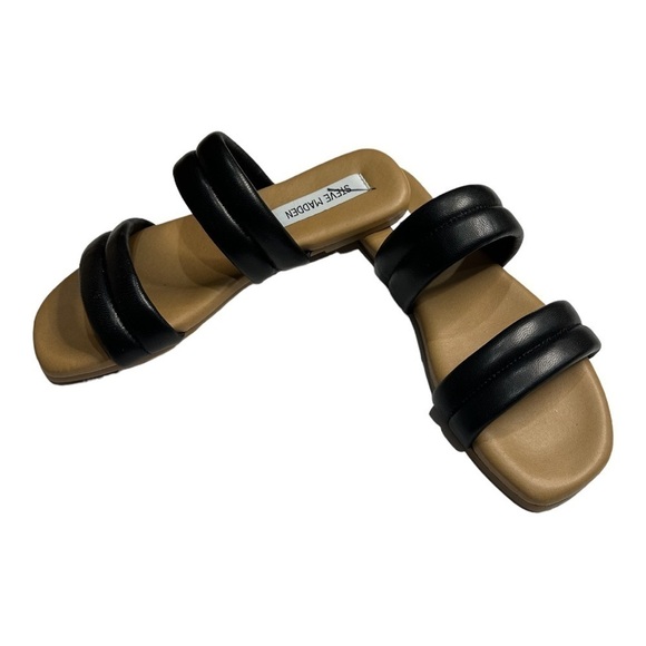 STEVE Madden Wizen Dual Textured Black and Tan Leather Sandals Size 7 - Picture 3 of 6